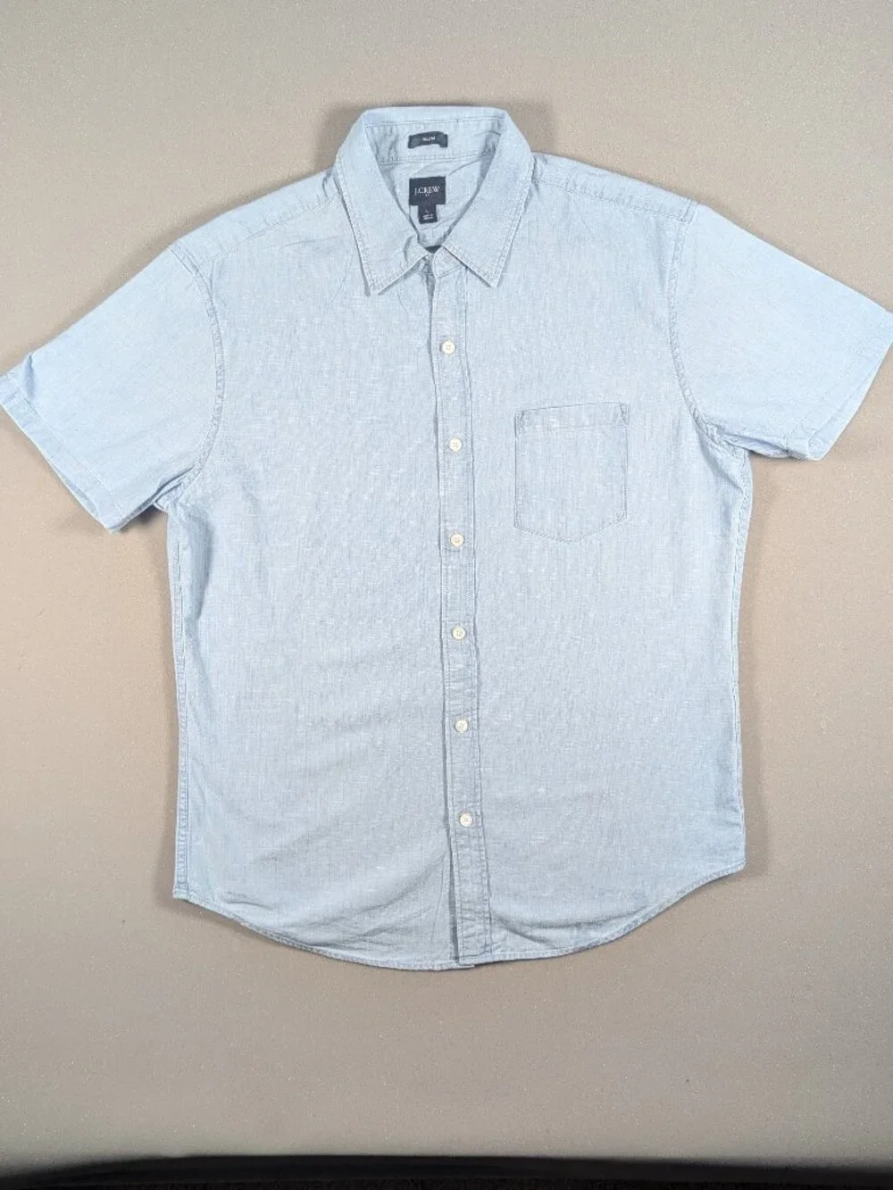 Mens J. Crew Short Sleeve Button Down Blue Shirt Large slim